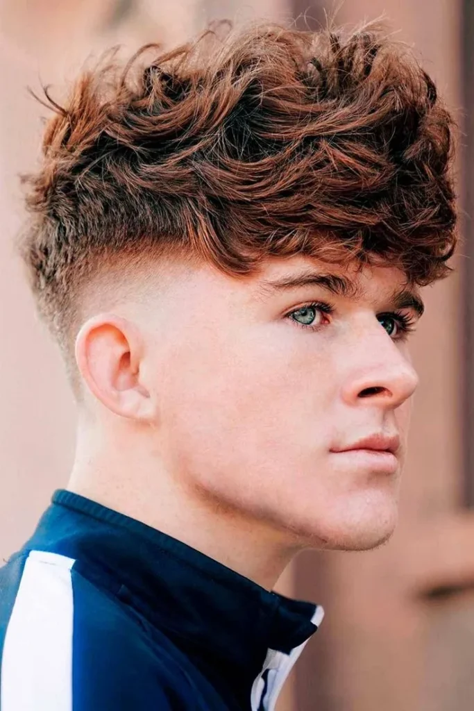Short Curly Hair Men with Classic Taper Fade